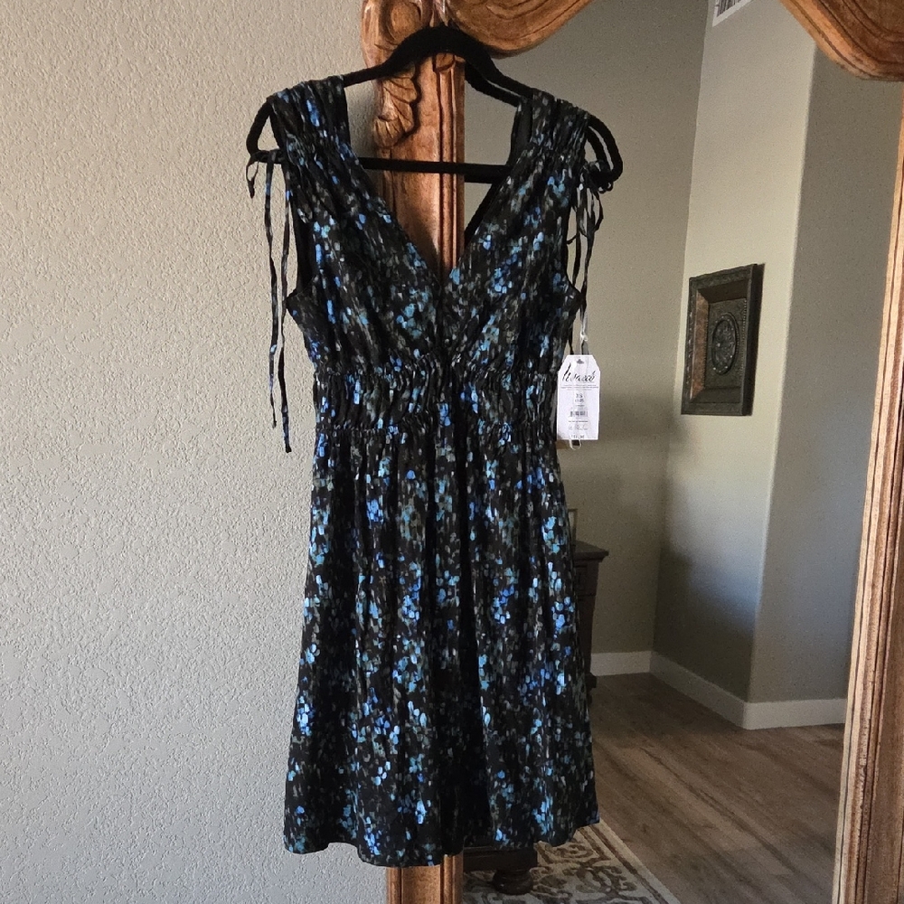 Elegant Blue and Black Printed Women's Dress